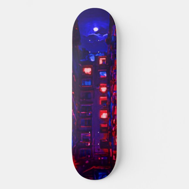 Neon Apartment Byggnad Skateboard Deck (Framsida)