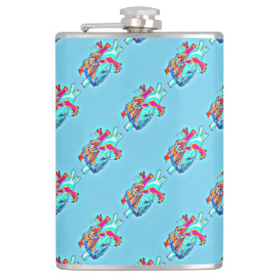 Neon Aqua Anatomical Heart Patterned Vinylkolv Fickplunta