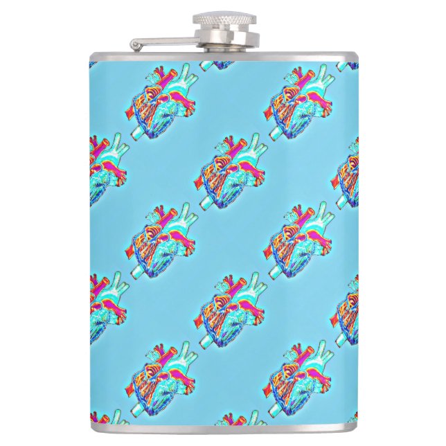 Neon Aqua Anatomical Heart Patterned Vinylkolv Fickplunta (Framsidan)