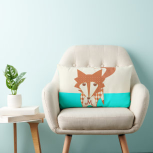 Neon Aqua Monogram Stylized Fox Pillow Lumbarkudde