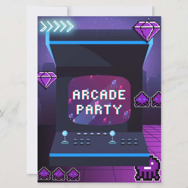 Neon Arcade Party Birthday Inbjudningar (Framsida)