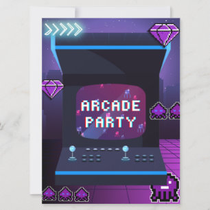 Neon Arcade Party Birthday Inbjudningar