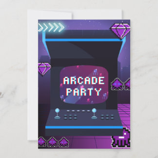 Neon Arkadfest Retro 80-tals TV-spel Födelsedag Inbjudningar