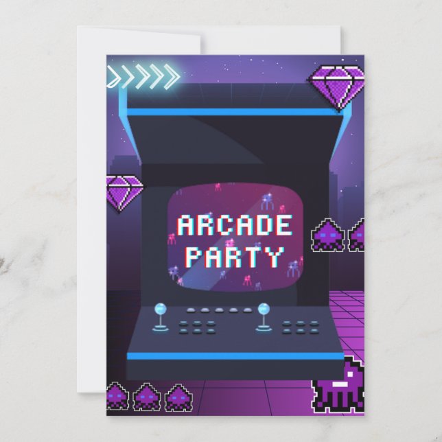 Neon Arkadfest Retro 80-tals TV-spel Födelsedag  Inbjudningar (Framsida)