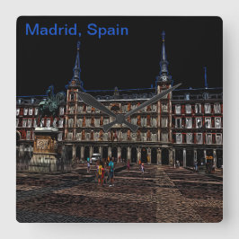Neon Art of a plaza in Madrid, Spanien Fyrkantig Klocka
