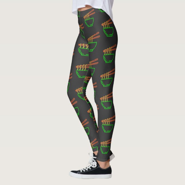Neon Asian Noodle Bowl Mönster Leggings (Vänster)