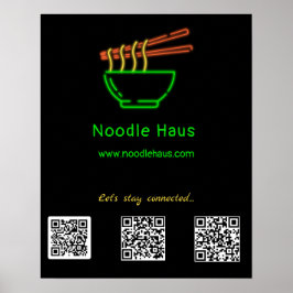 Neon Asian Noodle Bowl Social Media QR-koder Poster