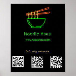 Neon Asian Noodle Bowl Social Media QR-koder Poster