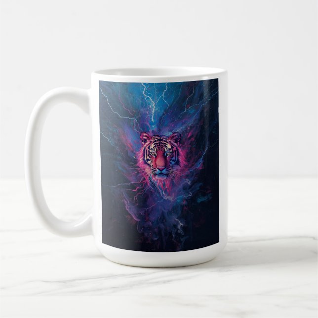 Neon Åsk Tiger Abstrakt Elektrisk Glöd Kaffemugg (Vänster)