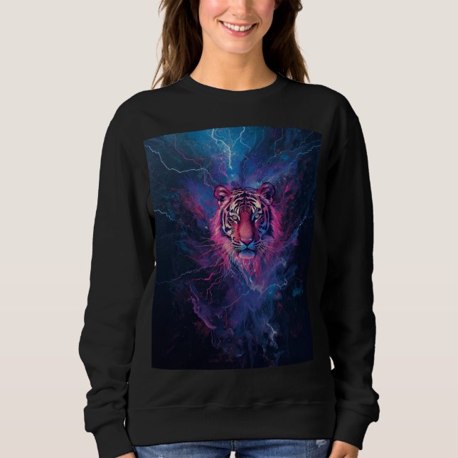 Neon Åsk Tiger Abstrakt Elektrisk Glöd T Shirt (Framsida)