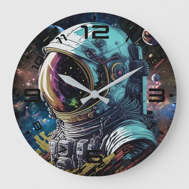 Neon Astronaut Galaxy Clock Stor Klocka (Framsida)