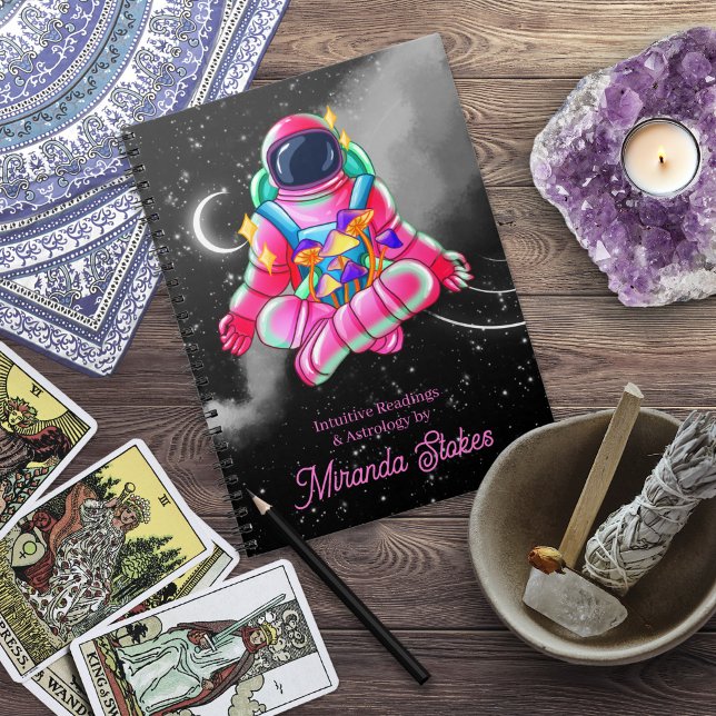 Neon Astronaut Rymden Night Himmel Rosa Anteckningsbok (Neon Astronaut Outer Space Night Sky Pink Notebook)