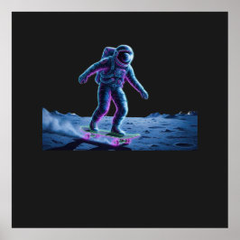Neon Astronaut Skateboarding on the Moon Poster