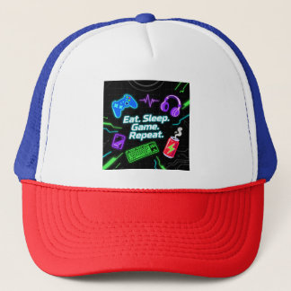 Neon Ät Sov Spel Upprepa Gamer Citat Keps