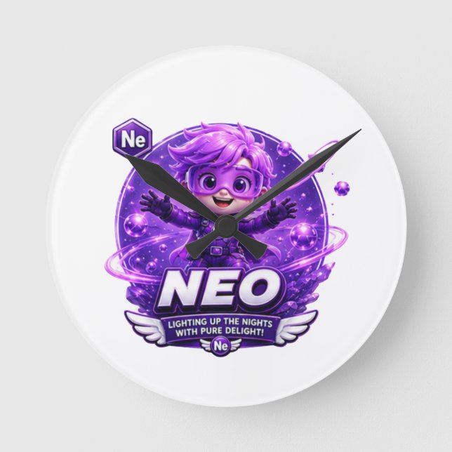 Neon ATOMIVRA Rund Klocka (Framsida)