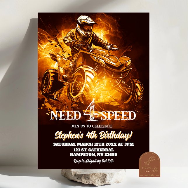 Neon ATV Quad Bike Need 4 Speed Birthday Boy Inbjudningar (Skapare uppladdad)