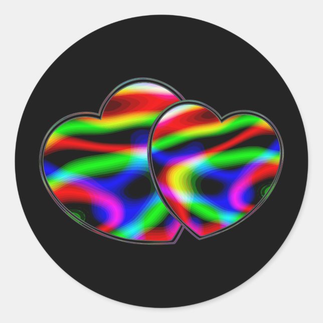 Neon Aurora Hearts Runt Klistermärke (Framsida)
