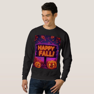 Neon Autumn Hoodie - Lycklig Höst löv, Pumpkins & Lång Ärmad Tröja