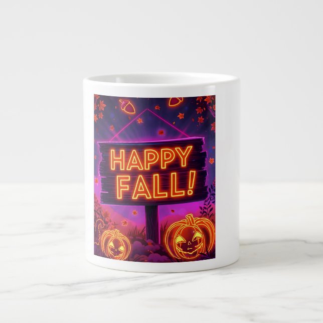 Neon Autumn Mugg - Lycklig Höst löv Jumbo Mugg (Framsidan)