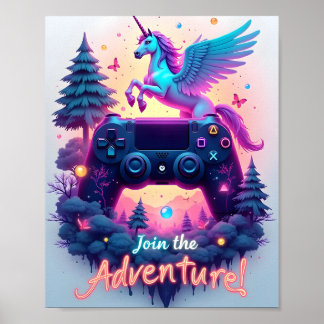 Neon Äventyr: Fantasy Gaming Escape Poster