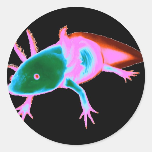 Neon Axolotl Stickers Runt Klistermärke (Framsida)