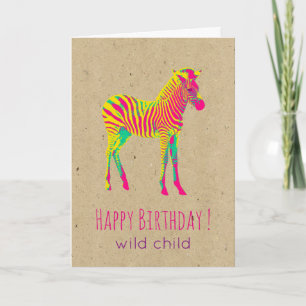 Neon Baby Zebra Psykedelisk Funky Retro Födelsedag Kort