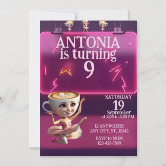 Neon Ballerina Födelsedagsinbjudan Inbjudningar