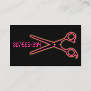 Neon barber scissers hårstilsalong visitkort