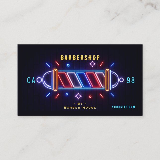 Neon Barber Stång Frisör Affärskort Visitkort (Framsida)