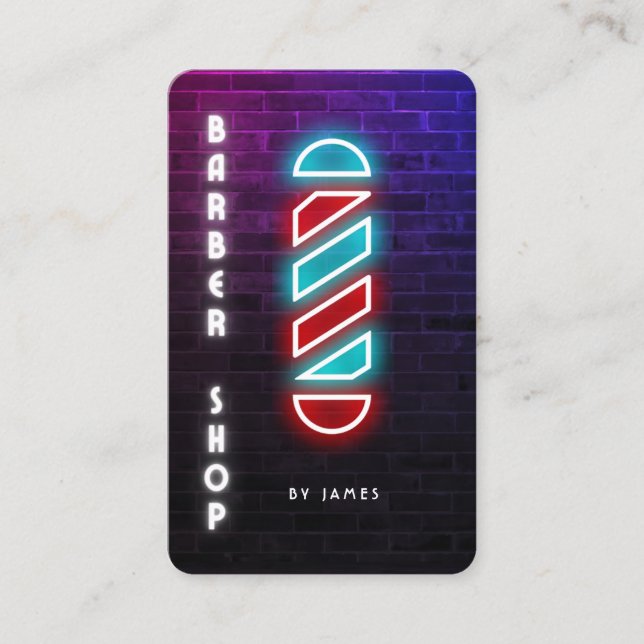Neon Barbers Pole Barbershop Visitkort (Framsida)