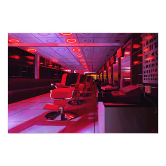 Neon barbershop digital painting print fototryck