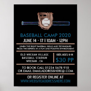 Neon Baseball Fladdermus & Gear, Baseball Camp Adv Poster