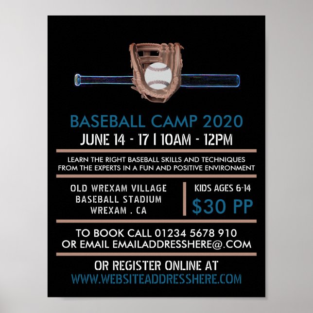 Neon Baseball Fladdermus & Gear, Baseball Camp Adv Poster (Framsidan)
