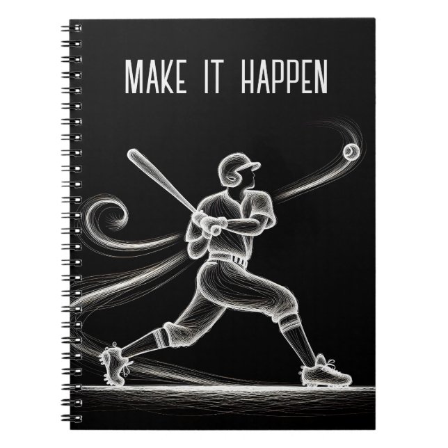 Neon Baseball Player med citat Anteckningsbok (Framsidan)