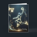 Neon Basketball Player Kort<br><div class="desc">Att ge en nybörjarbasketspelare med ett boll-redo för att få en födelsedag. All text kan ändras.</div>