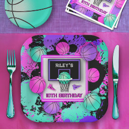 Neon Basketball Sneakers & Paint Splatter Birthday