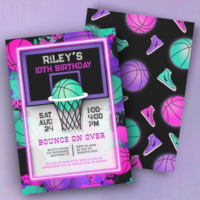 Neon Basketball Sneakers & Paint Splatter Birthday (Skapare uppladdad)