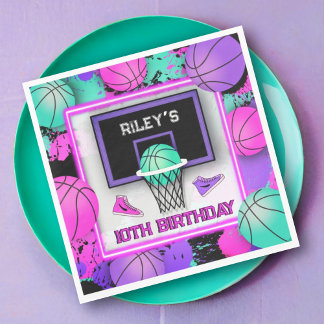 Neon Basketball Sneakers & Paint Splatter Birthday Pappersservett