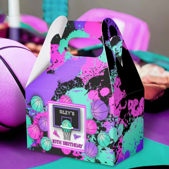 Neon Basketball Sneakers & Paint Splatter Birthday Presentaskar (Skapare uppladdad)