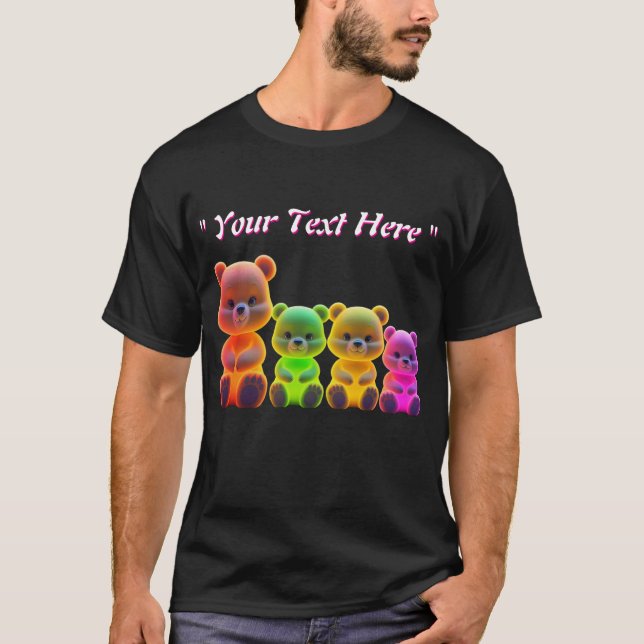 Neon Bear Family Digital Art T Shirt (Framsida)