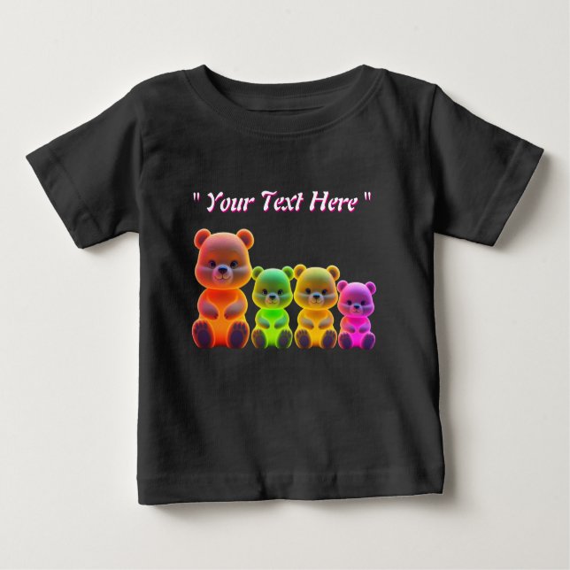 Neon Bear Family Digital Art T Shirt (Framsida)