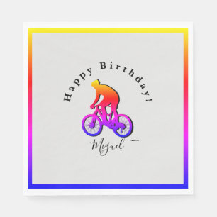 Neon Bicycle Rider Grattis på födelsedagen Napkin Pappersservett
