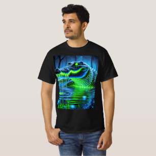 Neon Bioluminescent Crokodile T-Shirt Design.