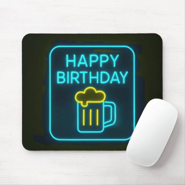 Neon Birthday Beer Mugg on Black Musmatta (Med mus)