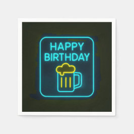 Neon Birthday Beer Mugg on Black Pappersservett