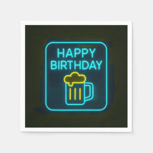 Neon Birthday Beer Mugg on Black Pappersservett