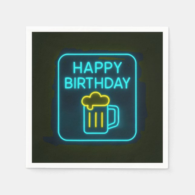 Neon Birthday Beer Mugg on Black Pappersservett (Framsidan)