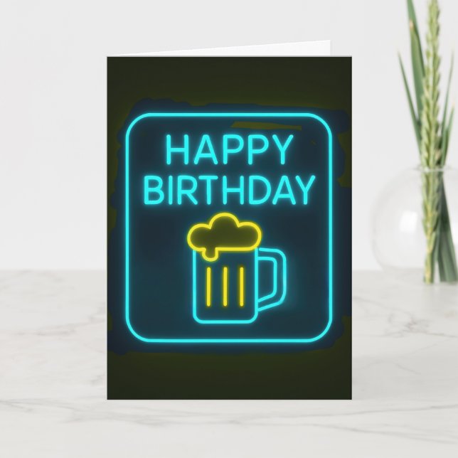 Neon Birthday Beer-tecken Kort (Framsida)