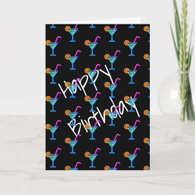 Neon Birthday Cocktailon Black Kort (Framsida)
