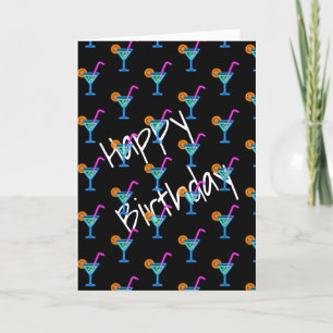 Neon Birthday Cocktailon Black Kort
